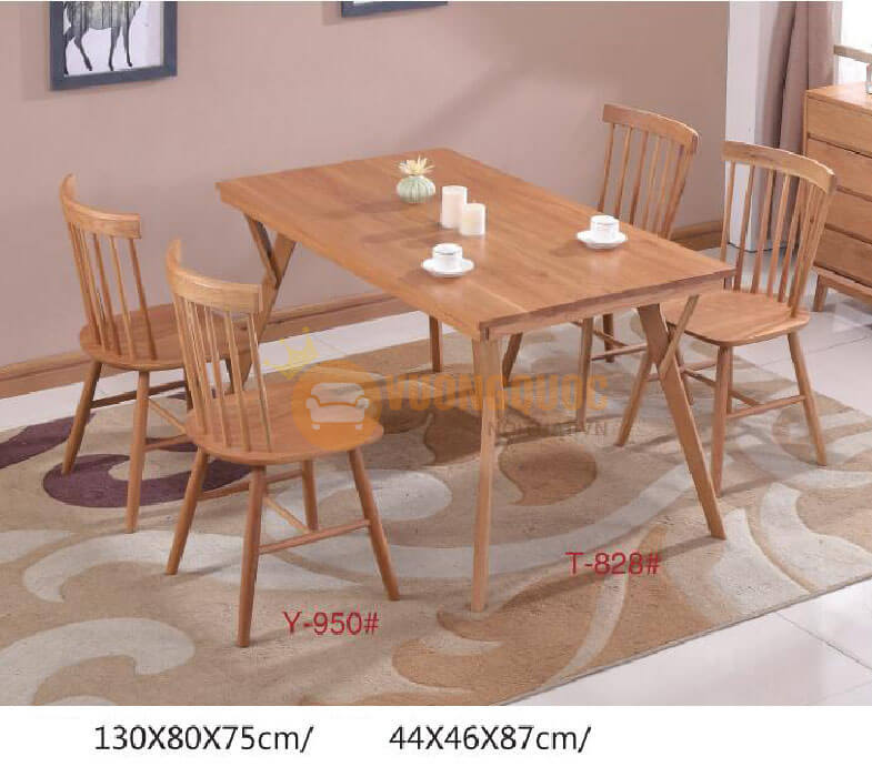 Bộ bàn ăn nhà hàng gỗ sồi 4 ghế HOY T828-1
